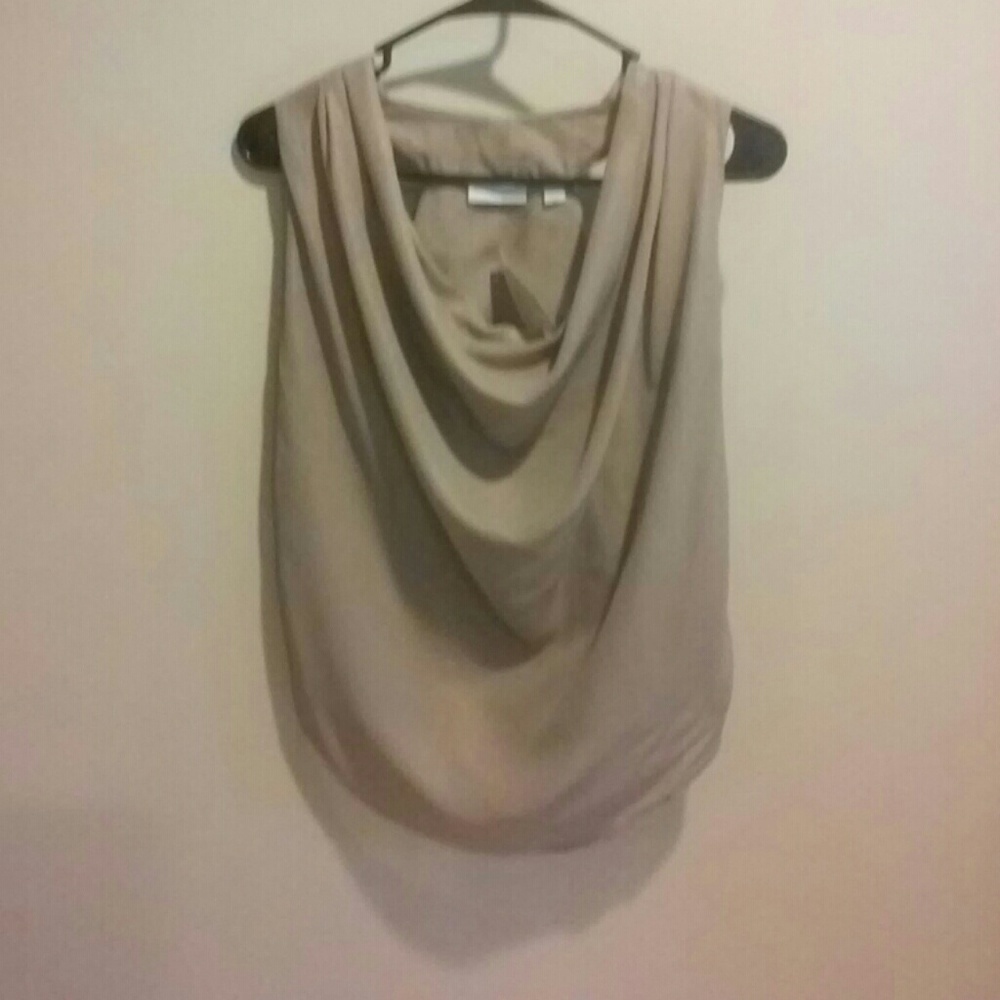 Gold shimmery cowl neck sleeveless blouse